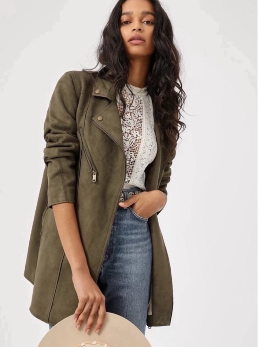 Anthropologie Ripley Sueded Longline Moto Jacket Size S